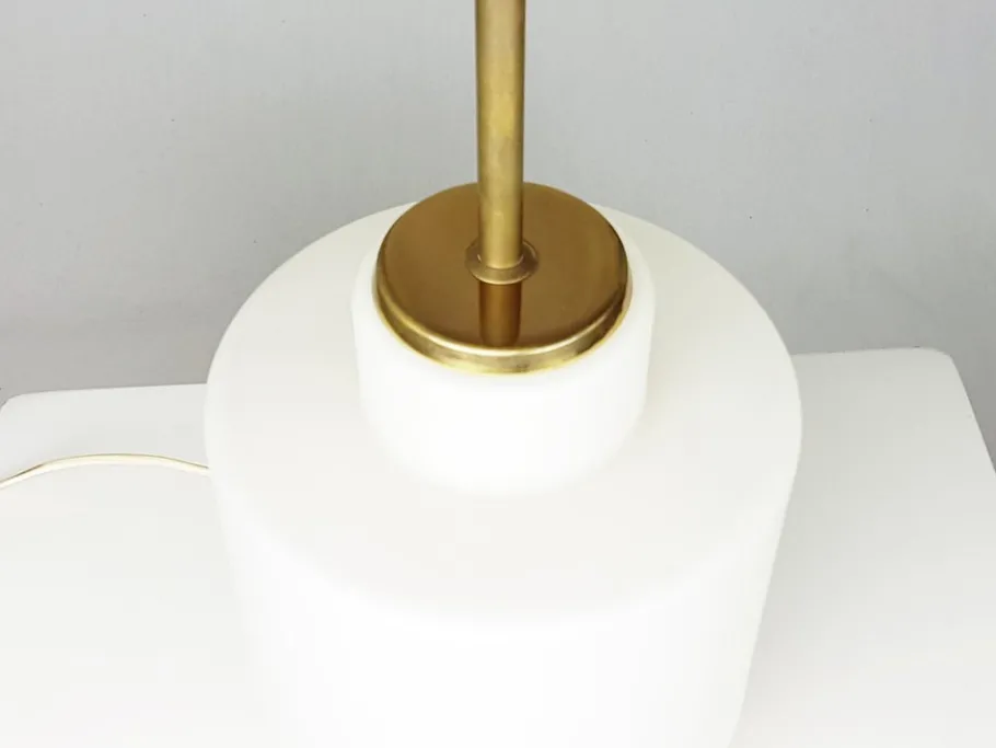 Discount Pamono Brass & Opaline Glass 3-Light Table Lamp by Bruno Gatta for Stilnovo, 1959