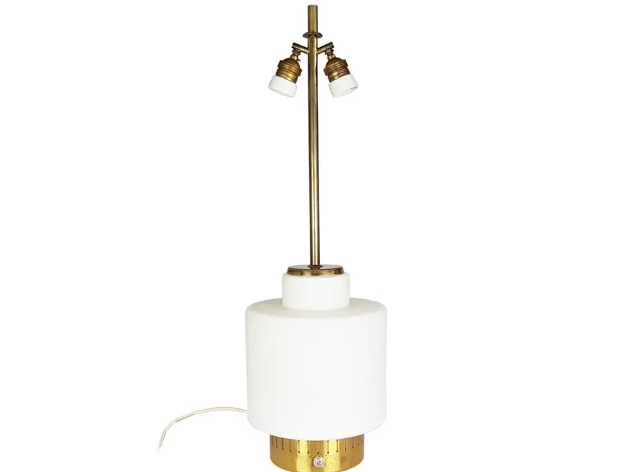 Discount Pamono Brass & Opaline Glass 3-Light Table Lamp by Bruno Gatta for Stilnovo, 1959