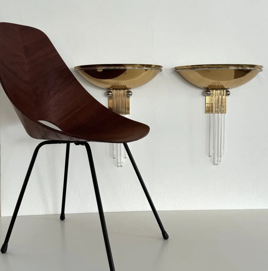 New Pamono Brass and Acrylic Wall Sconces from Vereinigte Werkstätten München, 1970s, Set of 2