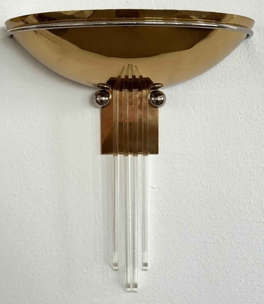 New Pamono Brass and Acrylic Wall Sconces from Vereinigte Werkstätten München, 1970s, Set of 2