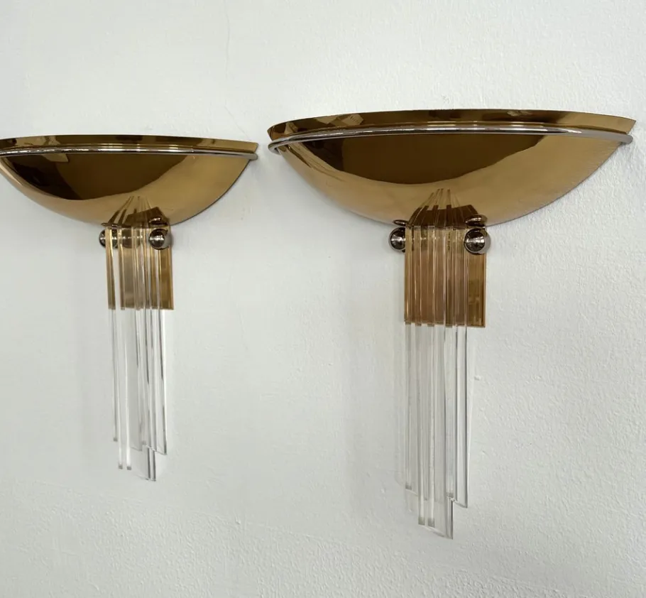 New Pamono Brass and Acrylic Wall Sconces from Vereinigte Werkstätten München, 1970s, Set of 2