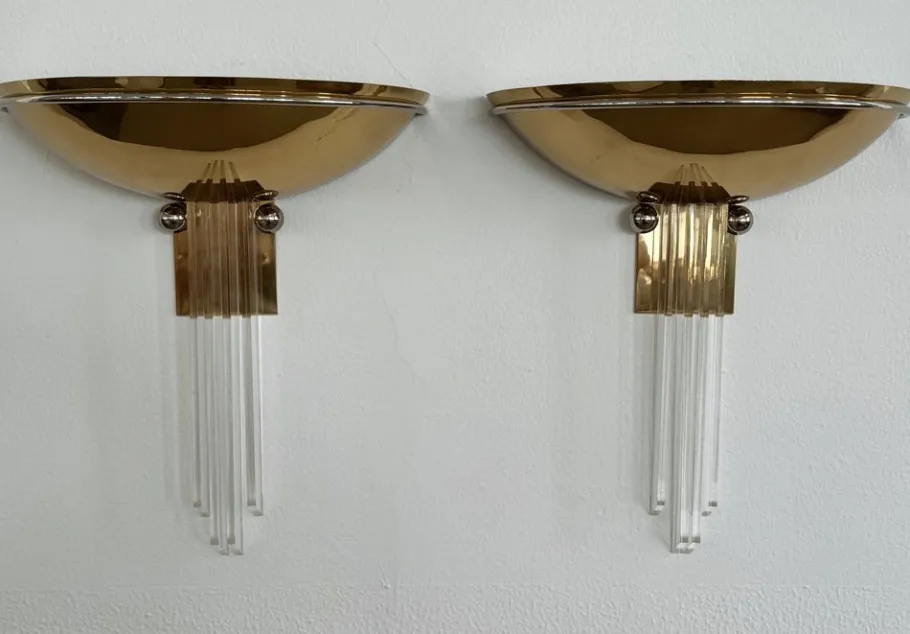 New Pamono Brass and Acrylic Wall Sconces from Vereinigte Werkstätten München, 1970s, Set of 2