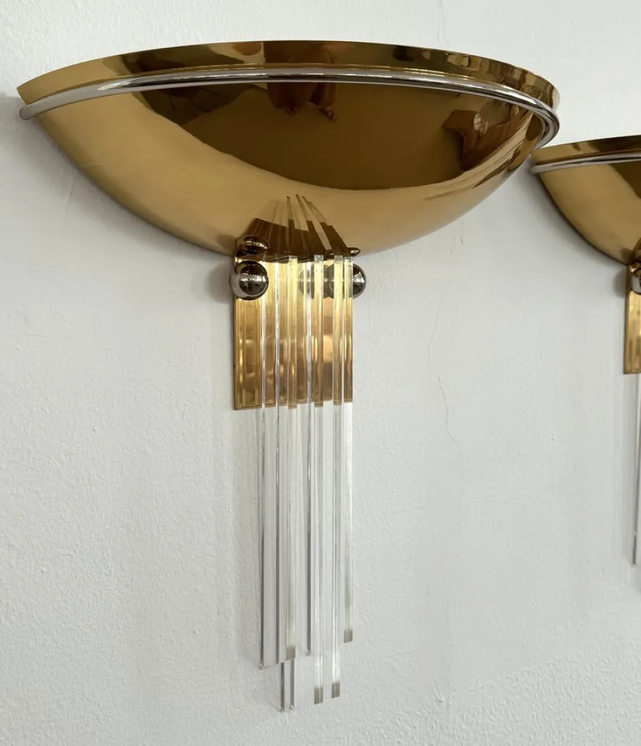 New Pamono Brass and Acrylic Wall Sconces from Vereinigte Werkstätten München, 1970s, Set of 2