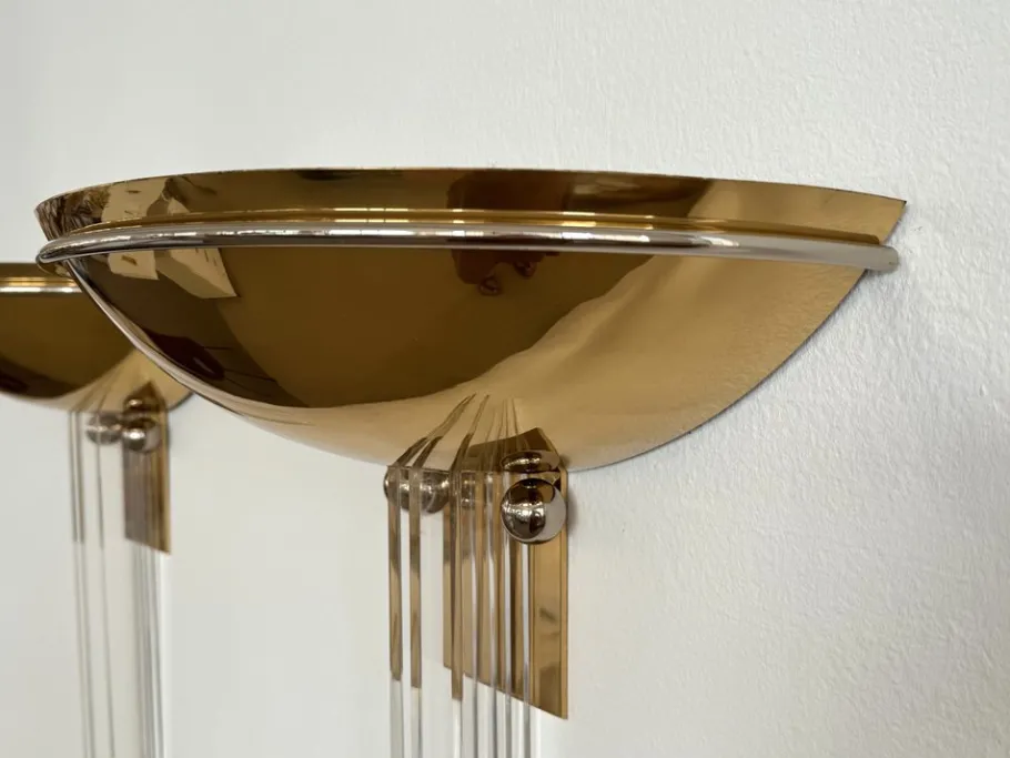 New Pamono Brass and Acrylic Wall Sconces from Vereinigte Werkstätten München, 1970s, Set of 2