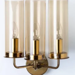 Clearance Pamono Brass and Amber Glass Wall Lights attributed to Jakobsson, 1960s, Set of 2