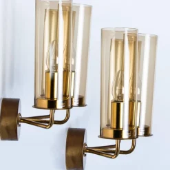 Clearance Pamono Brass and Amber Glass Wall Lights attributed to Jakobsson, 1960s, Set of 2