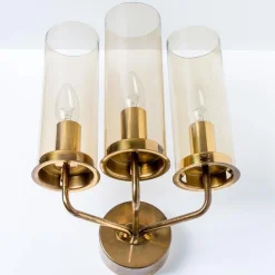 Clearance Pamono Brass and Amber Glass Wall Lights attributed to Jakobsson, 1960s, Set of 2