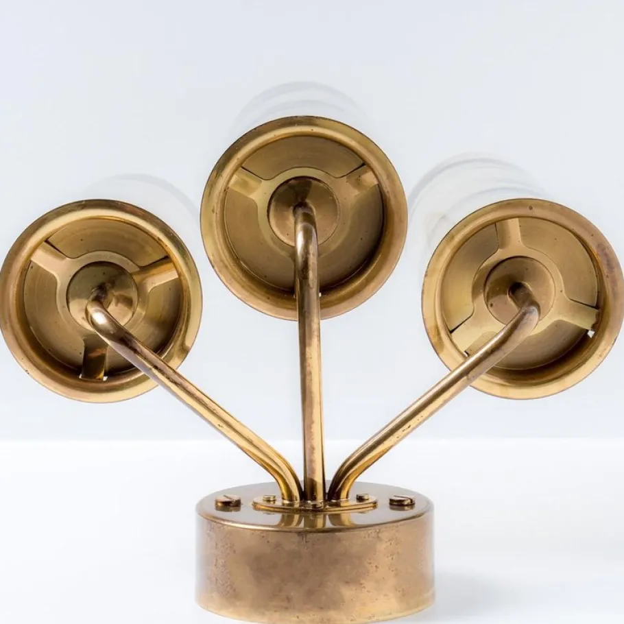 Clearance Pamono Brass and Amber Glass Wall Lights attributed to Jakobsson, 1960s, Set of 2