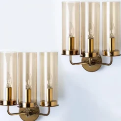 Clearance Pamono Brass and Amber Glass Wall Lights attributed to Jakobsson, 1960s, Set of 2