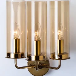 Clearance Pamono Brass and Amber Glass Wall Lights attributed to Jakobsson, 1960s, Set of 2
