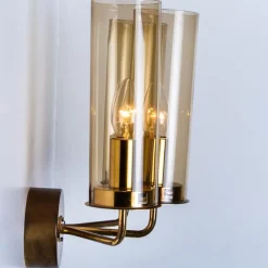 Clearance Pamono Brass and Amber Glass Wall Lights attributed to Jakobsson, 1960s, Set of 2