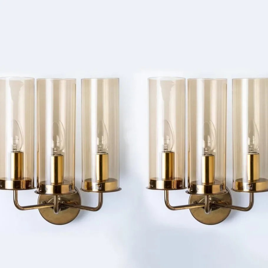 Clearance Pamono Brass and Amber Glass Wall Lights attributed to Jakobsson, 1960s, Set of 2