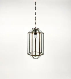 Discount Pamono Brass and Beveled Glass Pendant Lantern in the Style of Adolf Loos, Italy, 1950s