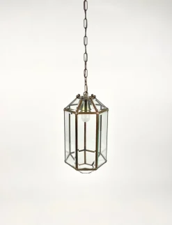 Discount Pamono Brass and Beveled Glass Pendant Lantern in the Style of Adolf Loos, Italy, 1950s