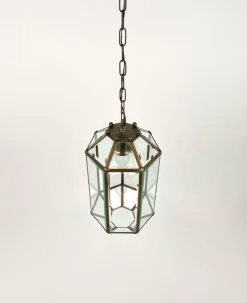 Discount Pamono Brass and Beveled Glass Pendant Lantern in the Style of Adolf Loos, Italy, 1950s