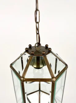Discount Pamono Brass and Beveled Glass Pendant Lantern in the Style of Adolf Loos, Italy, 1950s