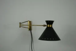 Clearance Pamono Brass and Black Wall Lamp by Rene Mathieu for Maison Lunel, 1960s