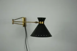 Clearance Pamono Brass and Black Wall Lamp by Rene Mathieu for Maison Lunel, 1960s
