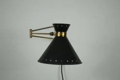 Clearance Pamono Brass and Black Wall Lamp by Rene Mathieu for Maison Lunel, 1960s