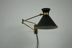 Clearance Pamono Brass and Black Wall Lamp by Rene Mathieu for Maison Lunel, 1960s