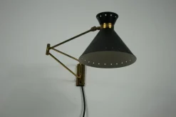 Clearance Pamono Brass and Black Wall Lamp by Rene Mathieu for Maison Lunel, 1960s