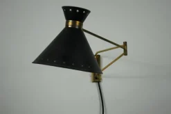 Clearance Pamono Brass and Black Wall Lamp by Rene Mathieu for Maison Lunel, 1960s
