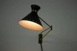 Clearance Pamono Brass and Black Wall Lamp by Rene Mathieu for Maison Lunel, 1960s