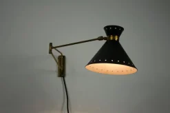 Clearance Pamono Brass and Black Wall Lamp by Rene Mathieu for Maison Lunel, 1960s