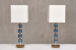 Outlet Pamono Brass and Blue Glass Table Lamps from Malmö Metallvarufabrik, Sweden, 1950s, Set of 2
