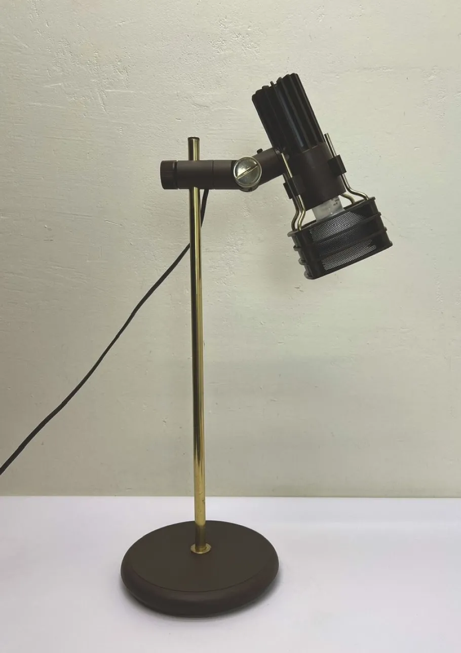 Sale Pamono Brass and Brown Acrylic Table Lamp from Hustadt, 1970s