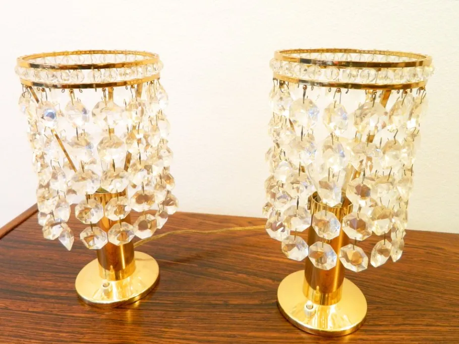 Clearance Pamono Brass and Crystal Bedside Table Lights from Bakalowits & Söhne, Vienna, Austria, 1960s Set of 2