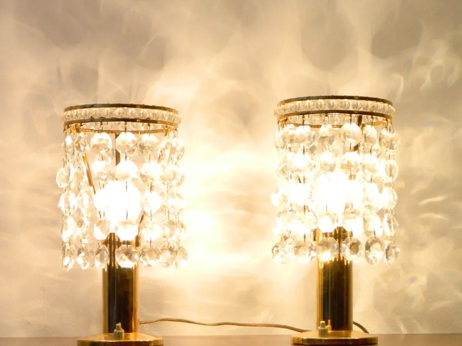 Clearance Pamono Brass and Crystal Bedside Table Lights from Bakalowits & Söhne, Vienna, Austria, 1960s Set of 2