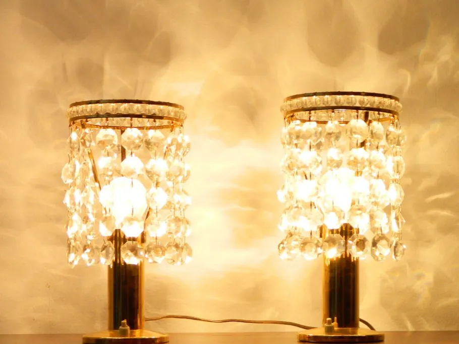 Clearance Pamono Brass and Crystal Bedside Table Lights from Bakalowits & Söhne, Vienna, Austria, 1960s Set of 2