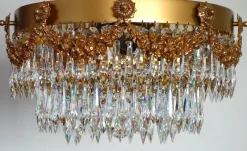 Discount Pamono Brass and Crystal Ceiling Lamp from Palwa, 1950s