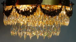 Discount Pamono Brass and Crystal Ceiling Lamp from Palwa, 1950s