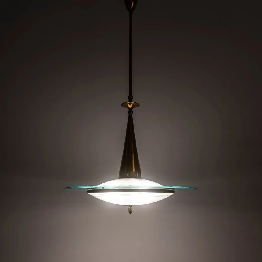 Clearance Pamono Brass and Crystal Pendant Lamp attributed to Pietro Chiesa for Fontana Arte, 1940s