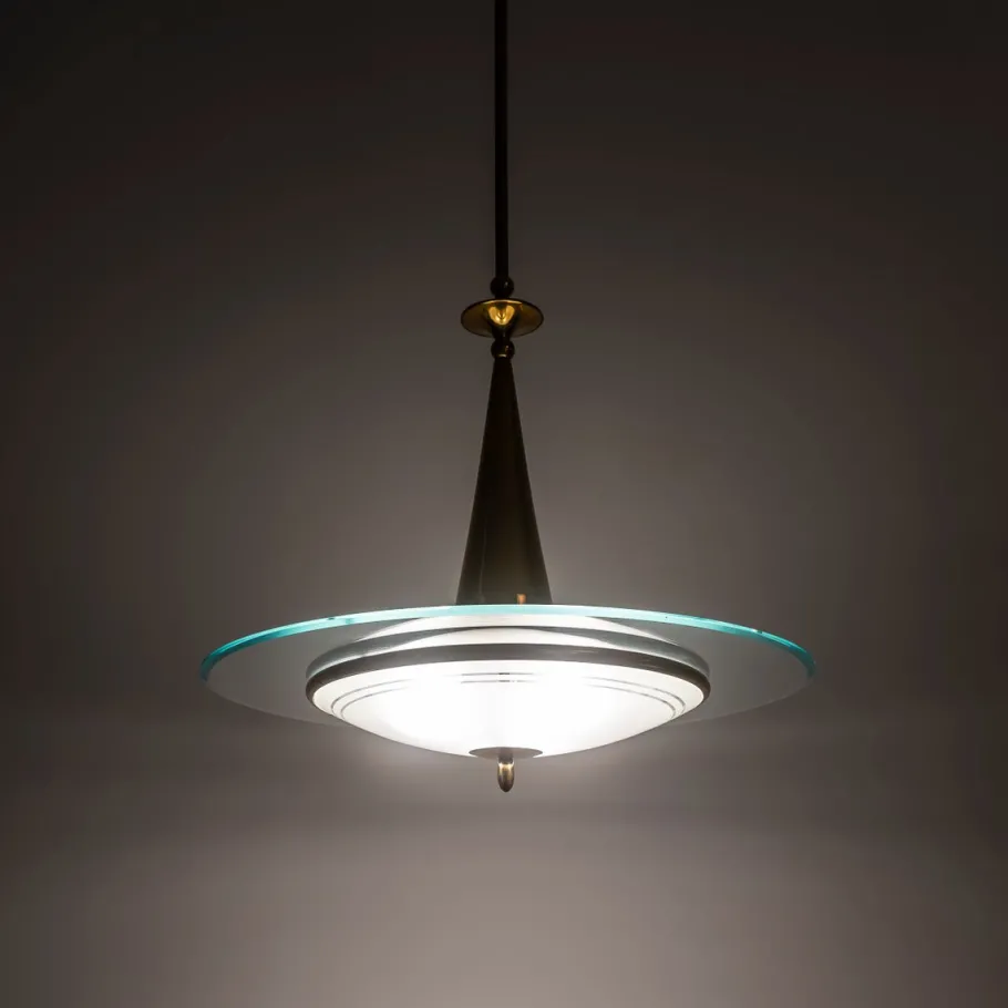 Clearance Pamono Brass and Crystal Pendant Lamp attributed to Pietro Chiesa for Fontana Arte, 1940s