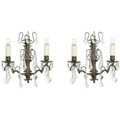 Discount Pamono Brass and Crystal Wall Lights, Early 1900s, Set of 2