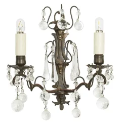 Discount Pamono Brass and Crystal Wall Lights, Early 1900s, Set of 2