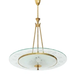 New Pamono Brass and Glass Chandelier, 1950s