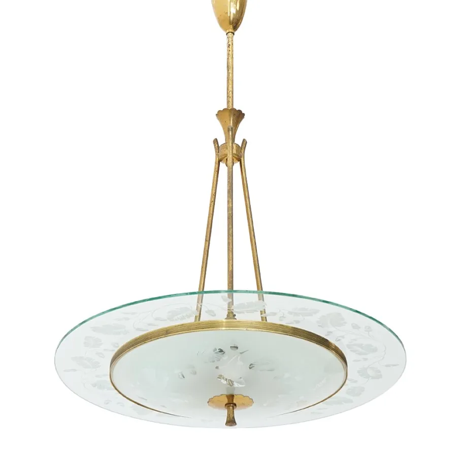 New Pamono Brass and Glass Chandelier, 1950s