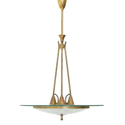 New Pamono Brass and Glass Chandelier, 1950s