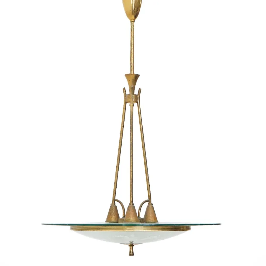 New Pamono Brass and Glass Chandelier, 1950s