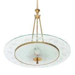 New Pamono Brass and Glass Chandelier, 1950s