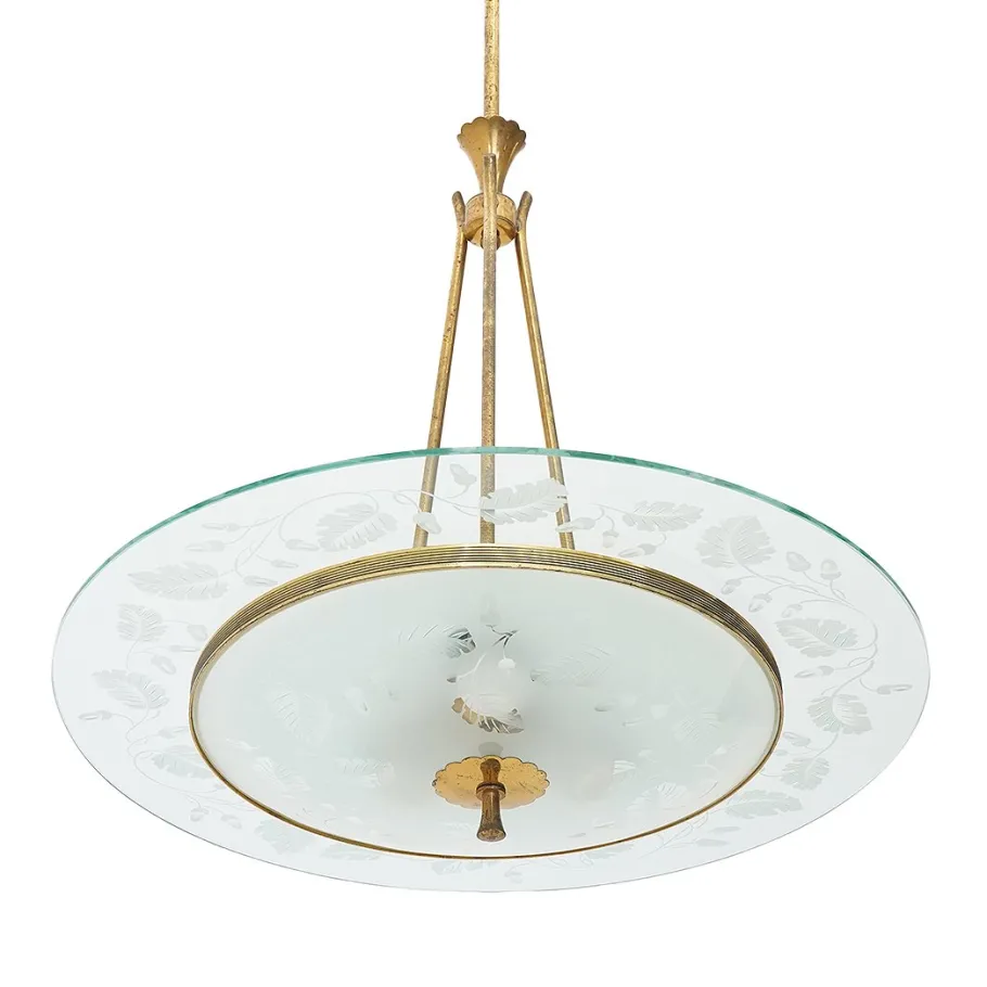New Pamono Brass and Glass Chandelier, 1950s