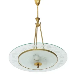 New Pamono Brass and Glass Chandelier, 1950s