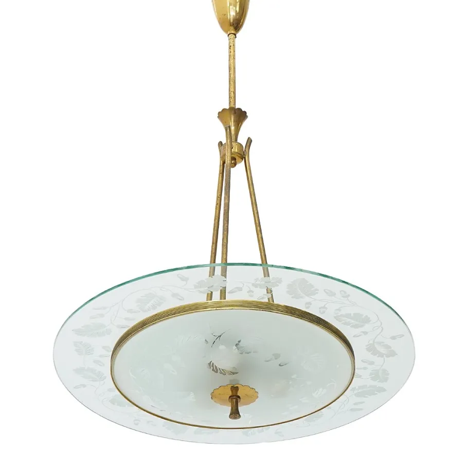 New Pamono Brass and Glass Chandelier, 1950s