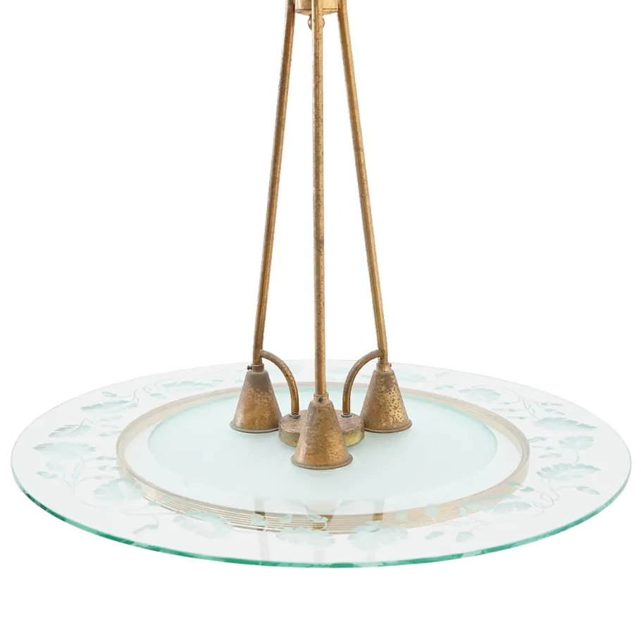 New Pamono Brass and Glass Chandelier, 1950s