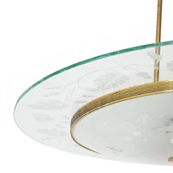 New Pamono Brass and Glass Chandelier, 1950s