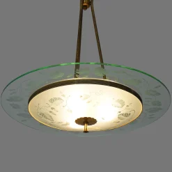 New Pamono Brass and Glass Chandelier, 1950s